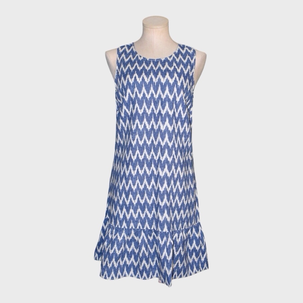 J Crew Chevron Ruffle Hem Bow Back Dress‎